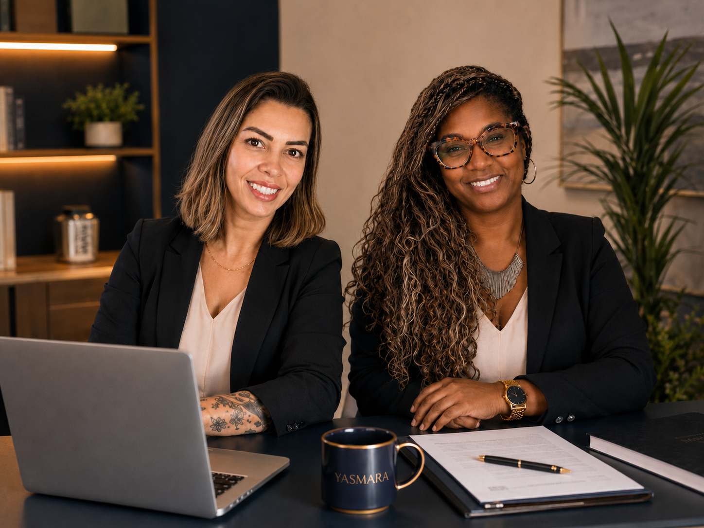 Silmara Ferreira e Yasmin Félix em ambiente profissional